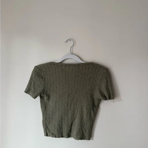 Olive Ribbed Knit Button Top - Picture 2 of 7